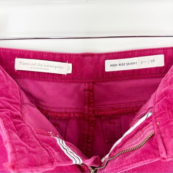 Pilcro Anthro High‎ Rise Skinny Pink Berry Velour Corduroy Pants - Picture 8 of 13